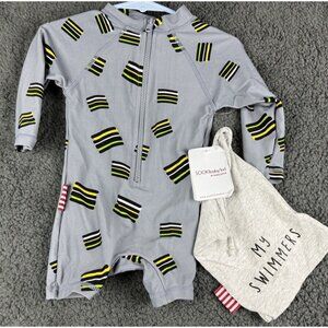NWT SOOKIbaby Boy Swimsuit 6-9 Rash Gaurd One  Gray Stripe Dotur 6 9 UPF  Sooki